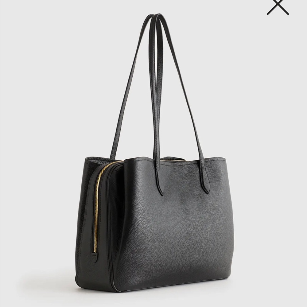 NWOT QUINCE Italian Black Leather Triple Compartment Work Bag - Picture 4 of 13